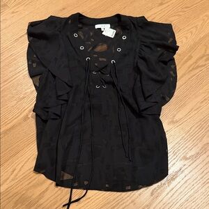 IRO Black Sheer Lace-Up Blouse
